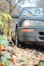 Car in the autumn forest Royalty Free Stock Photo