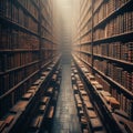 An Old dusty library with thousands of books shelved and many to be shelved Royalty Free Stock Photo