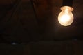 Old dusty light bulb glowing in the dark Royalty Free Stock Photo