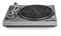 Old dusty vinyl turntable player isolated over white background with clipping path Royalty Free Stock Photo