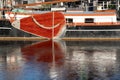 Old Dutch sailing barge with stowed wooden windward leeboard