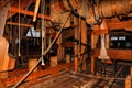 Old Dutch sawmill on Netherlands in Authentic windmill. Inside view