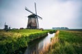 Old dutch windmills in cold morning scenery near Amsterdam Royalty Free Stock Photo