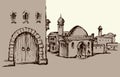 Old eastern city. Vector drawing Royalty Free Stock Photo