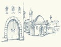 Old eastern city. Vector drawing Royalty Free Stock Photo