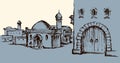 Old eastern city. Vector drawing Royalty Free Stock Photo