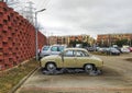 Old small simpe city car Syrena 105 parked. Royalty Free Stock Photo