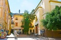 The old edifices of Syntagma Square and stone Clocktower of Acronauplia castle, Nafplio, Greece