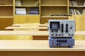 Old educational oscilloscope on desk Royalty Free Stock Photo
