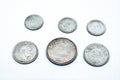 Old Egyptian silver coins of one pound, 50 piasters and 25 piasters 1970 subject President Nasser, commemorative coin Royalty Free Stock Photo