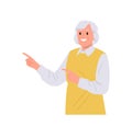 Old elderly smiling woman isolated cartoon character pointing aside with index finger hand gesture Royalty Free Stock Photo