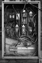 Old electric breaker box in black and white Royalty Free Stock Photo