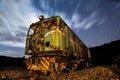 Old electric locomotive at night in Rio Tinto, Huelva, Spain