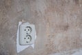 Old electric plug socket closeup on vintage wall Royalty Free Stock Photo