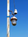 Old electric street lamp close up