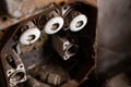 Old electrical cabinet with safety fuses and switches Royalty Free Stock Photo