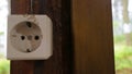 Old Electrical Socket on Wooden Wall Outdoors Royalty Free Stock Photo