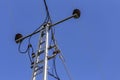 Old electricity pole and blue sky in Turkey Royalty Free Stock Photo