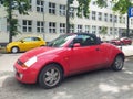 Old small red convertible compact car Ford Ka parked in Gdynia, Poland Royalty Free Stock Photo