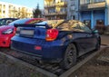 Old but elegant veteran classic sporting coupe classic newtimer car blue Toyota Celica parked Royalty Free Stock Photo