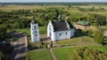 Old Elias church in Subotiv, Cherkasy region. Aerial orbiting view