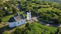 Old Elias church in Subotiv, Cherkasy region. Aerial orbiting view