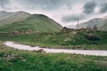 Old Empty Abandoned Forsaken Village With Dilapidated Houses In