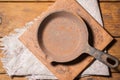 Old empty cast iron pan. rusty dishes