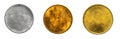 old empty gold, silver coin on a white isolated background Royalty Free Stock Photo