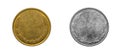 old empty gold, silver coin on a white isolated background Royalty Free Stock Photo