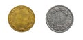 old empty gold, silver coin on a white isolated background Royalty Free Stock Photo