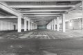 Old empty industrial warehouse interior, bright light