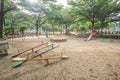 Old empty playground with metal structures Royalty Free Stock Photo