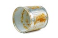 Old empty rusty tin can on white Royalty Free Stock Photo