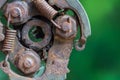 Old engine car part. Rusty iron surface. The rust on steel Texture.