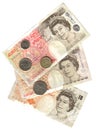 Old england: banknotes and coins Royalty Free Stock Photo