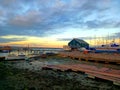 Sailing boats, sunset on English coast Royalty Free Stock Photo