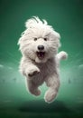 Old English Sheepdog running and jumping.