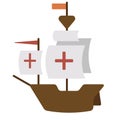 Old English ship flat illustration on white