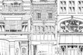 Old English town houses with small shops or business on ground floor. Bond street, London. Sketch Royalty Free Stock Photo