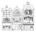 Old English town houses with small shops or business on ground floor. Bond street, London. Sketch collection Royalty Free Stock Photo