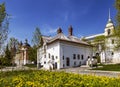 Old English yard, church of St. Barbara on a sunny spring day, Zaryadye. Moscow Royalty Free Stock Photo