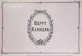 Old engraved illustration of decorative ornament frame, Victorian Scroll with happy ramadan text.