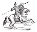 Knight on a horse wearing hauberk vintage engraving Royalty Free Stock Photo