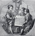 Old engraving of children studying architecture from a vintage book Madame de Pomadour by E. de Goncourt, 1888