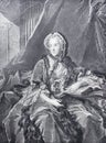 Old engraving of woman of 18th century from a vintage book Madame de Pomadour by E. de Goncourt, 1888