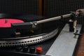 Old equipment for playing music vinyl records, close-up Royalty Free Stock Photo