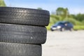 Old erased tires heaped Royalty Free Stock Photo