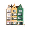 Old Europe city houses. Historical German architecture facades. Cute cozy European Dutch buildings, vintage-styled