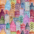 Seamless pattern of watercolor old europe houses Royalty Free Stock Photo